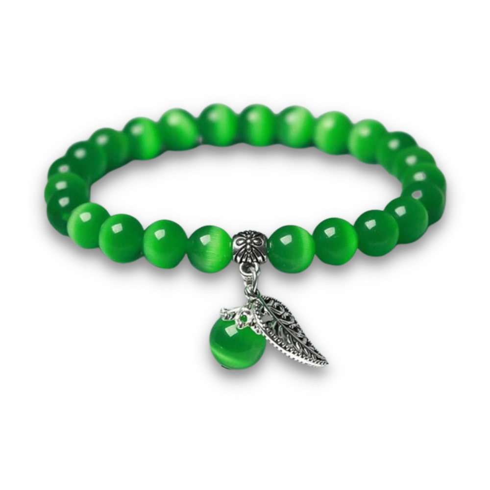 Bracelet Yoga en Tourmaline verte "Paix & Sérénité" - Feuille