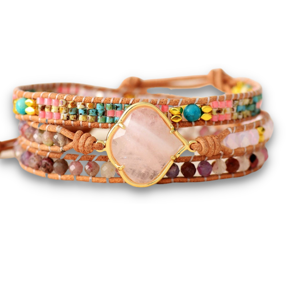 Bracelet Bohémien en Quartz rose "Amour & Confiance en soi"