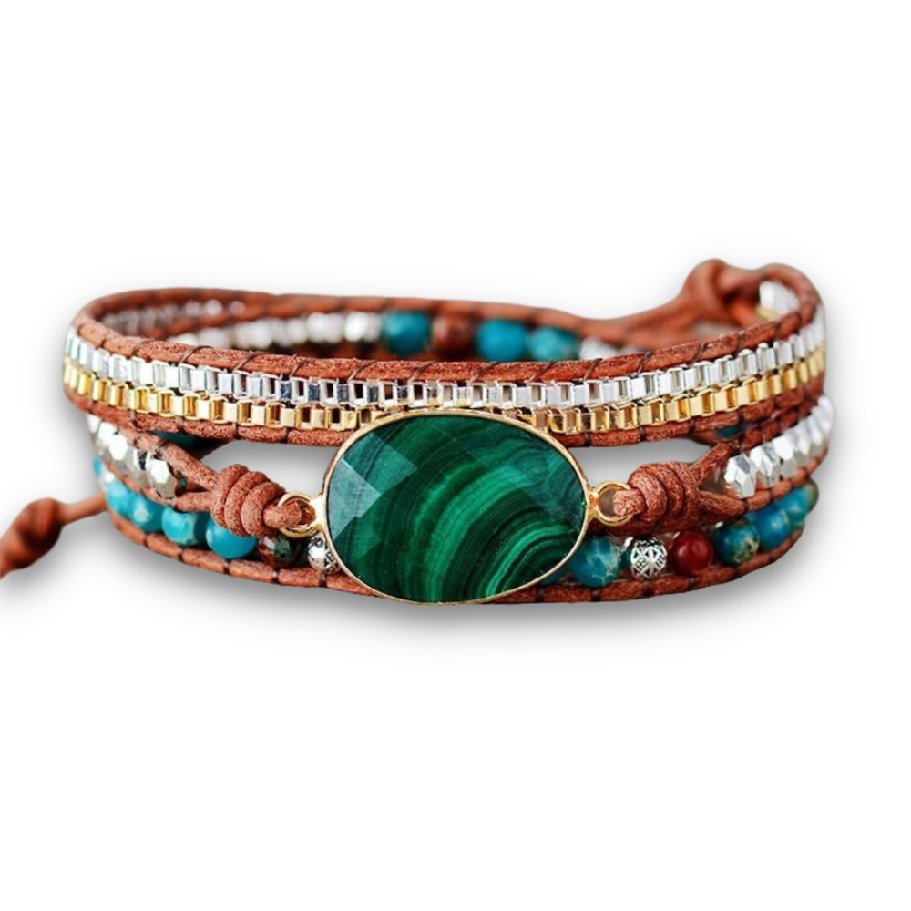 Bracelet Bohémien en Malachite et Jaspe "Protection & Clairvoyance" - Cabochon