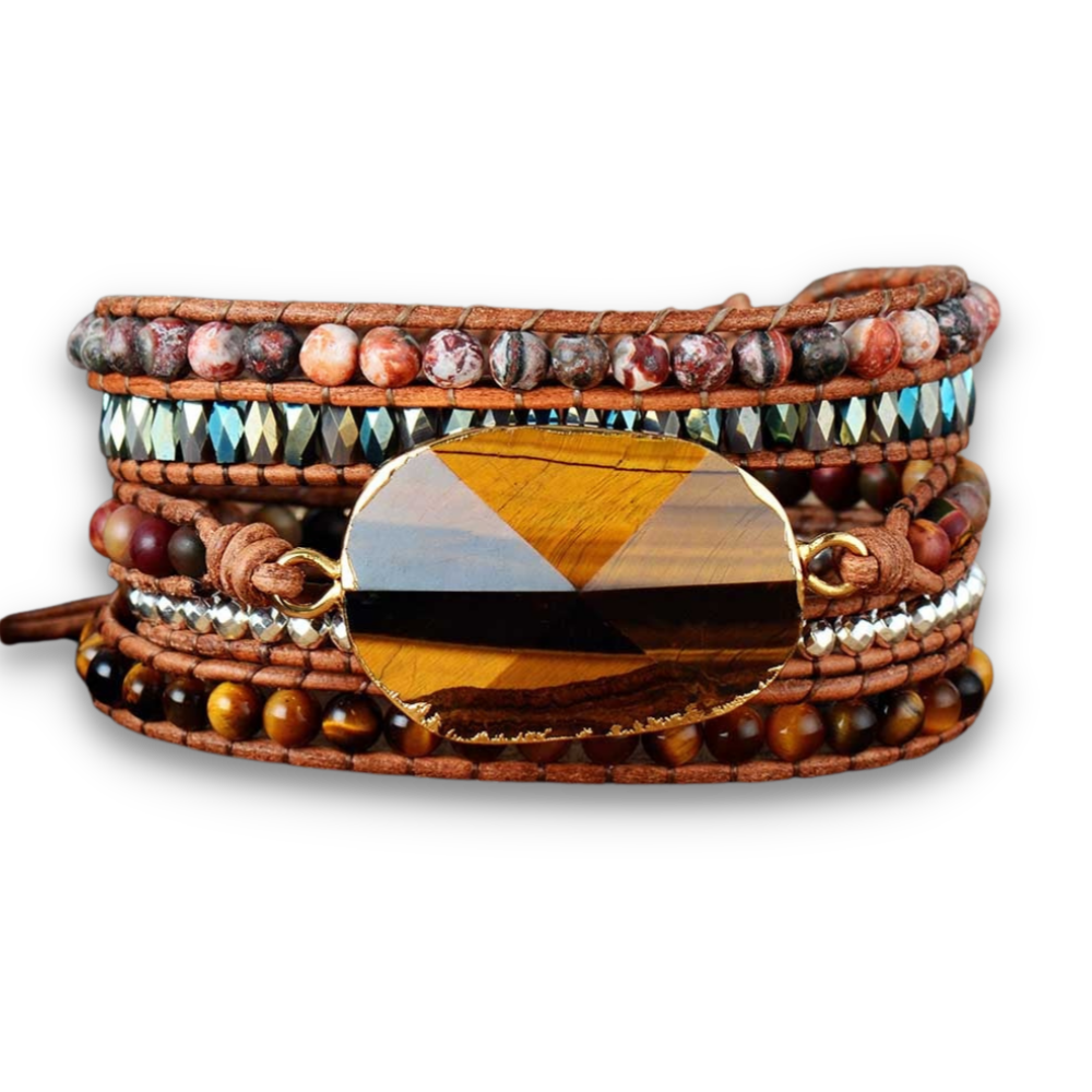 Bracelet Bohémien en Oeil de tigre "Courage & Audace" - Cabochon