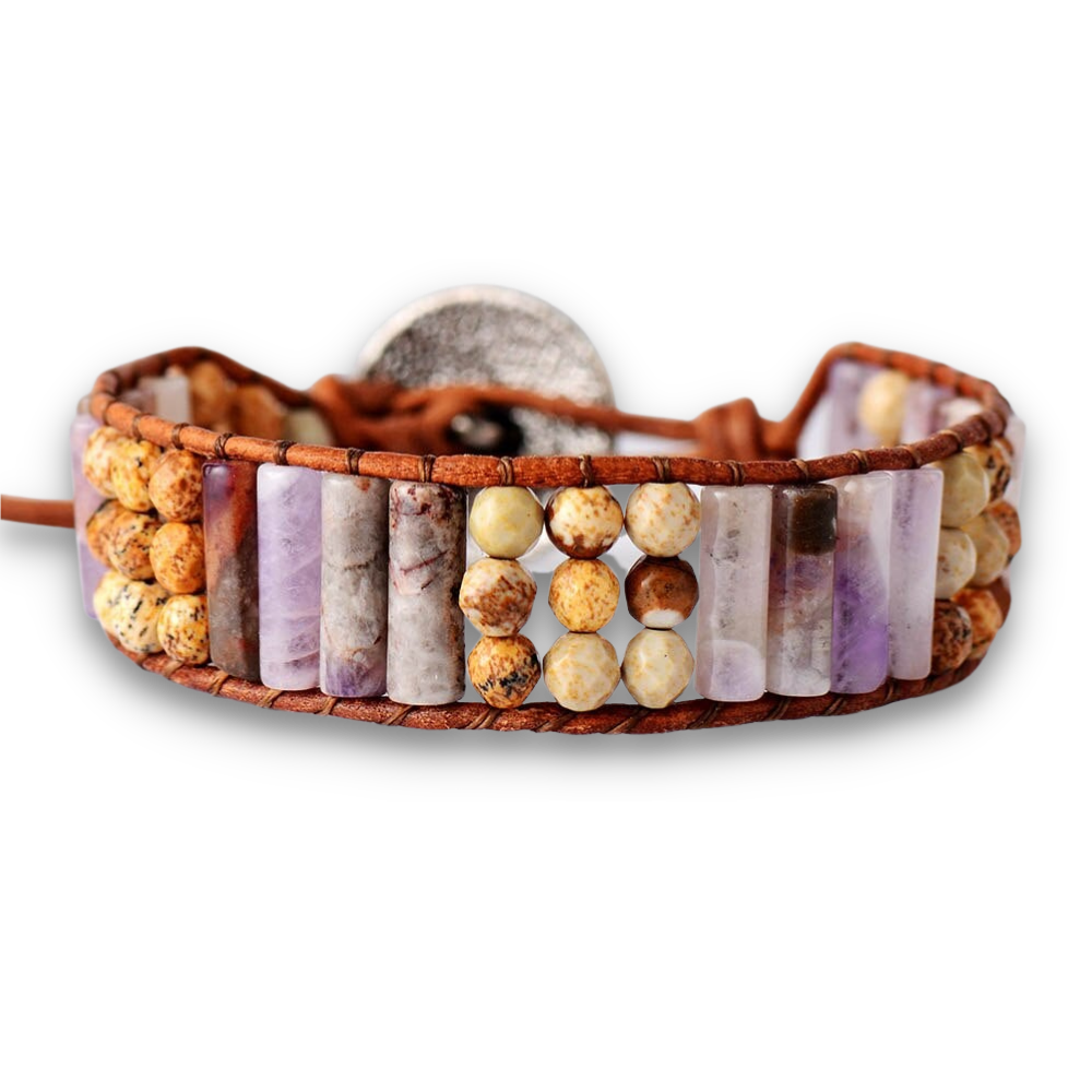 Bracelet Bohémien en Améthyste et Jaspe "Force & Sagesse"
