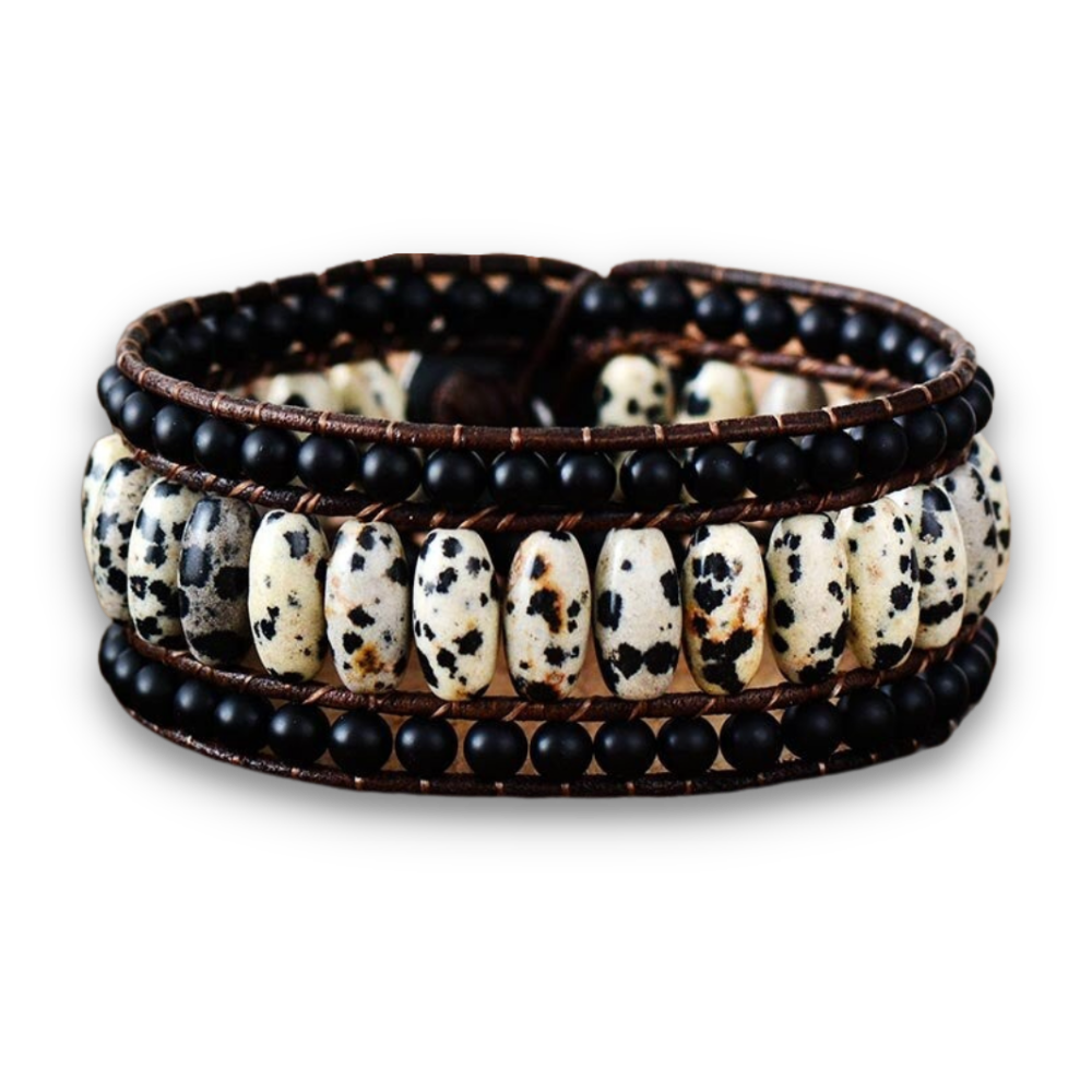 Bracelet Bohémien en Jaspe dalmatien et Onyx "Protection & Harmonie"