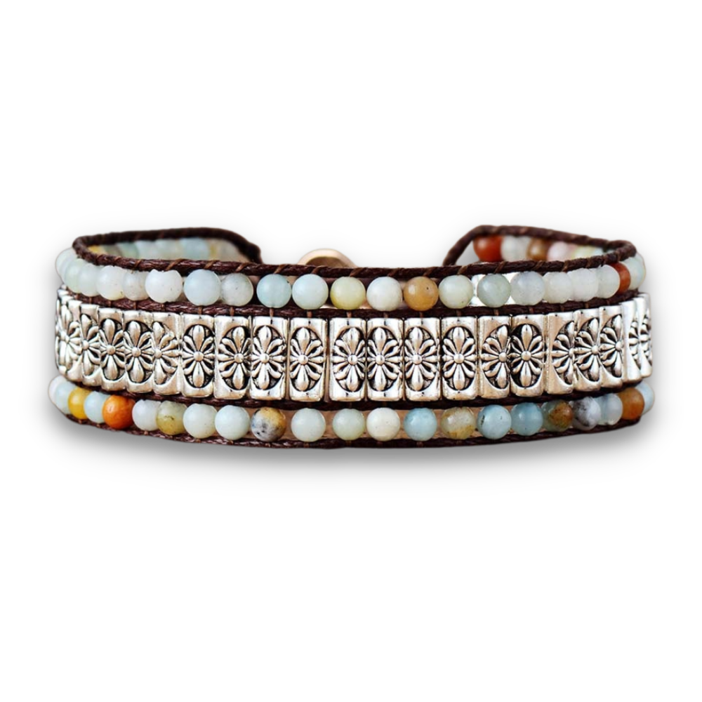 Bracelet Bohémien Tibétain en Amazonite "Paix & Courage"