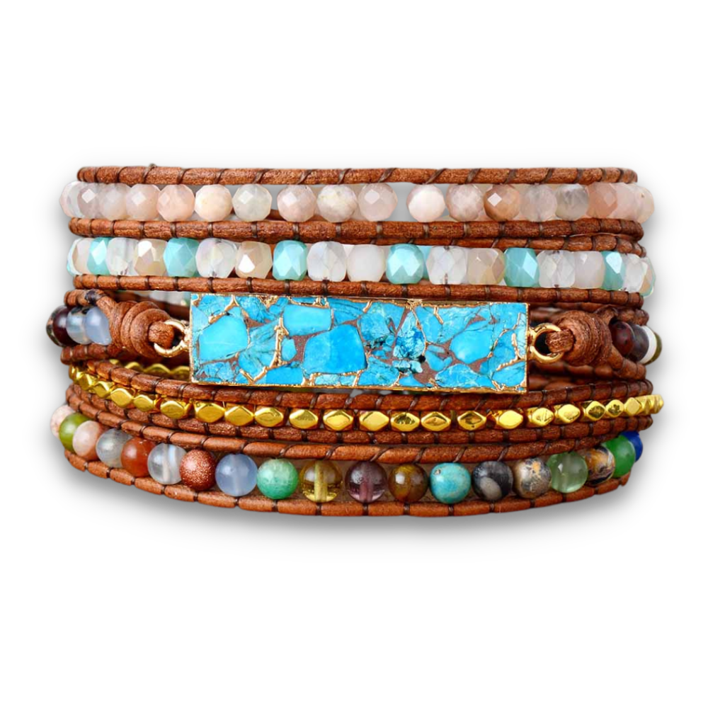 Bracelet Bohémien en Turquoise bleue et Jaspe "Sérénité & Bien être"