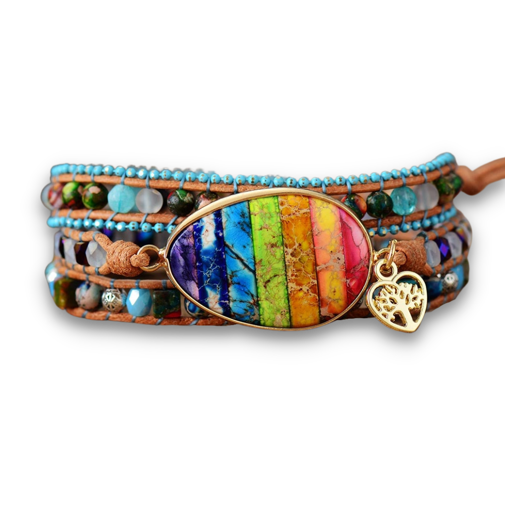 Bracelet Bohémien Sept Chakras en Jaspe "Épanouissement & Estime de soi" - Cabochon