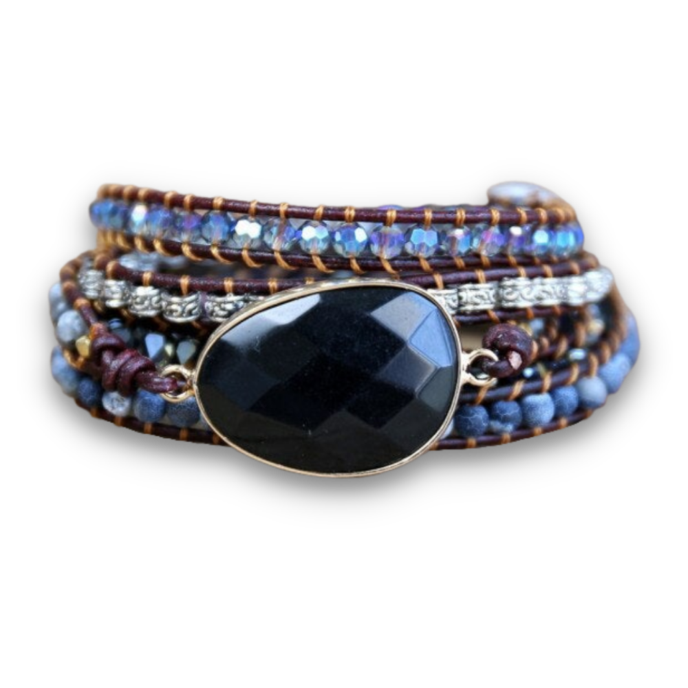 Bracelet Bohémien en Onyx et Quartz "Stabilité & Maîtrise de soi" - Cabochon