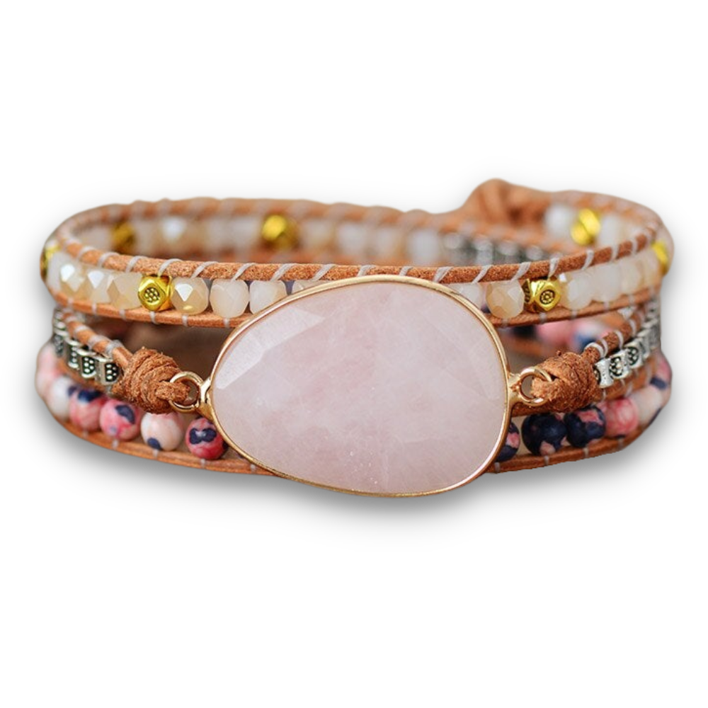 Bracelet Bohémien en Quartz rose "Amour & Confiance en soi" - Cabochon