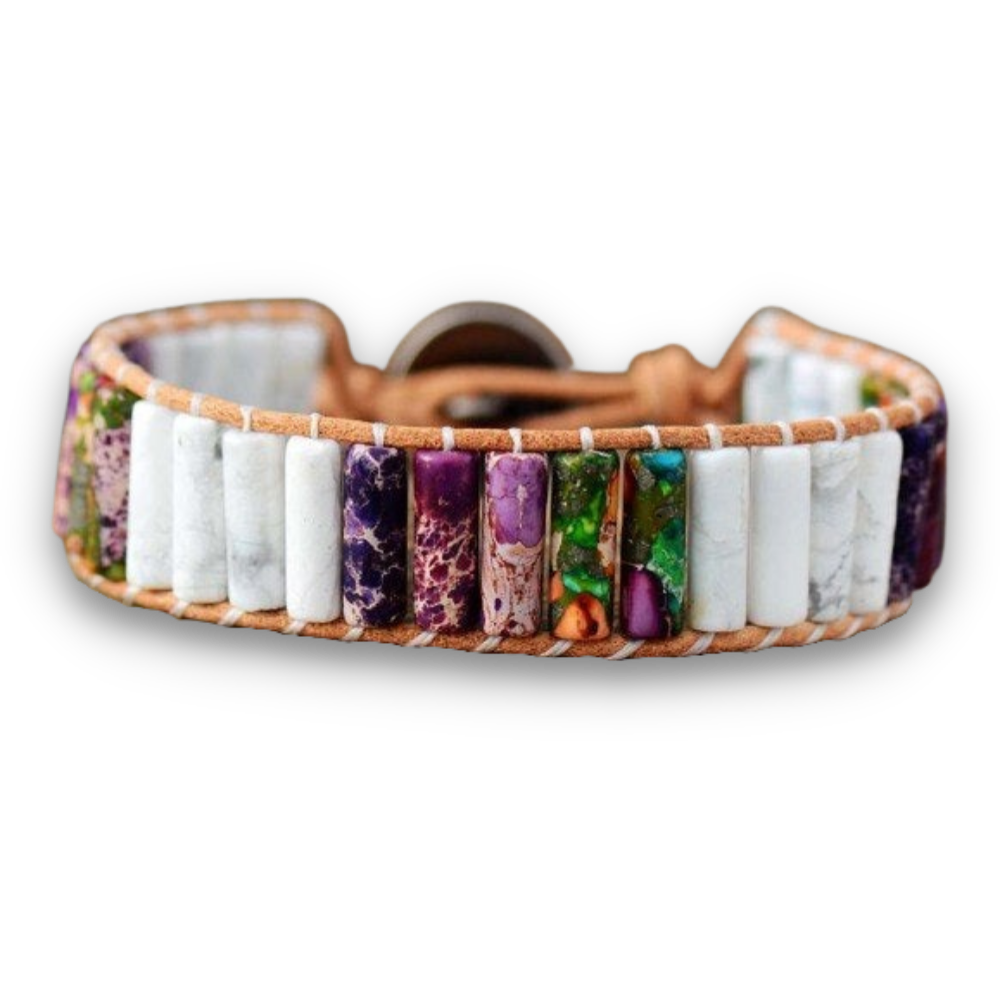 Bracelet Bohémien en Turquoise blanche et Jaspe "Sagesse & Conscience"