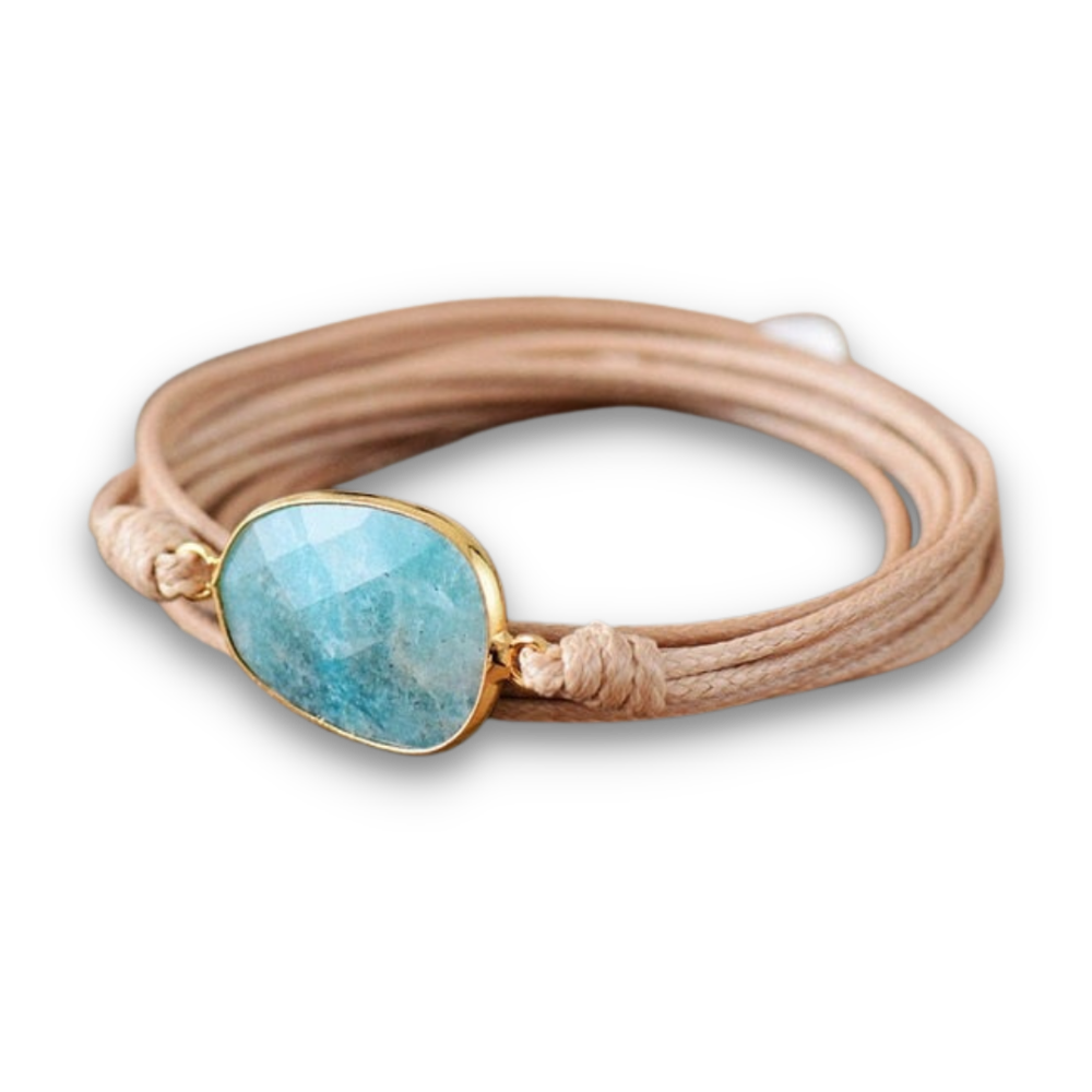 Bracelet Bohémien en Amazonite "Paix & Courage" - Cabochon