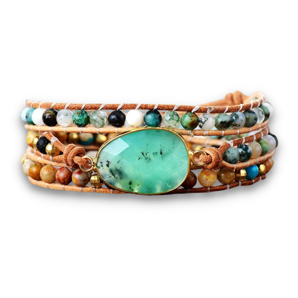 Bracelet Bohémien en Jade et Turquoise africaine "Tempérance & Tolérance" - Cabochon