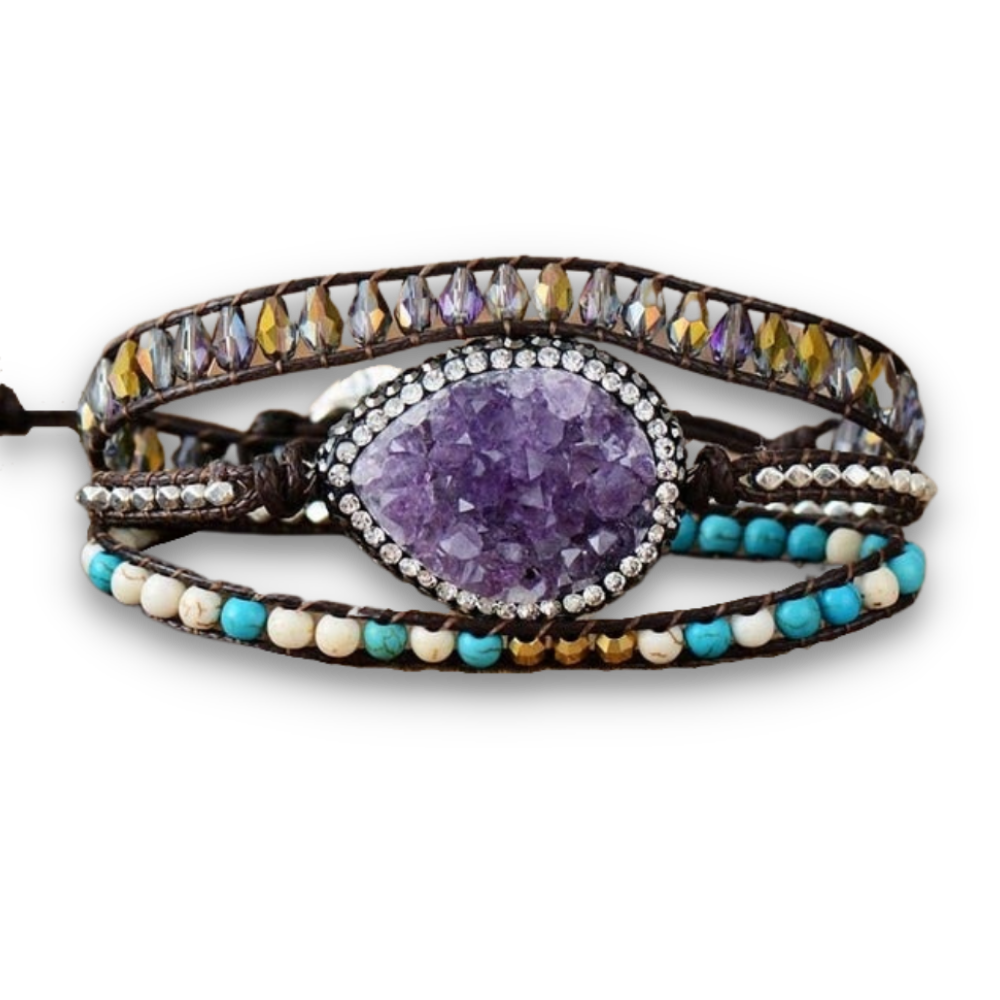 Bracelet Bohémien en Améthyste "Force & Sagesse" - Druzy