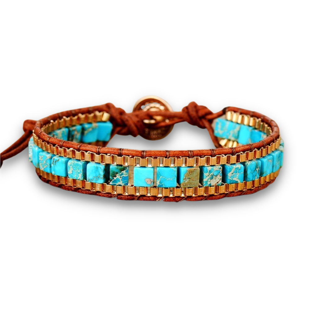 Bracelet Bohémien en Turquoise bleue "Sérénité & Bien être"