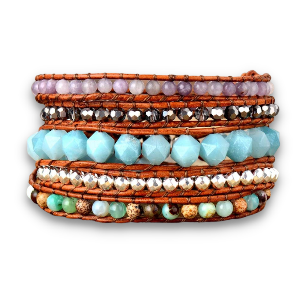 Bracelet Bohémien en Amazonite et Jaspe "Paix & Courage"