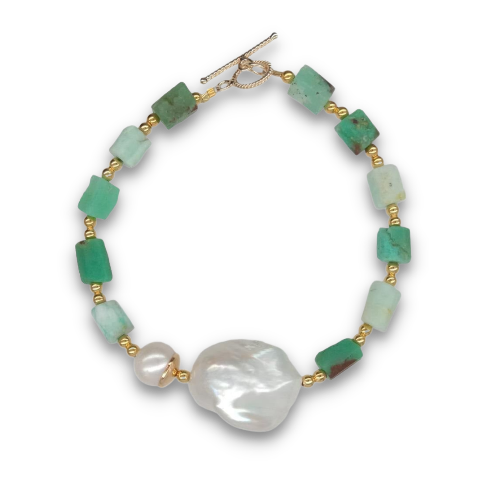 Bracelet en Chrysoprase et Perle "Épanouissement & Amitié"