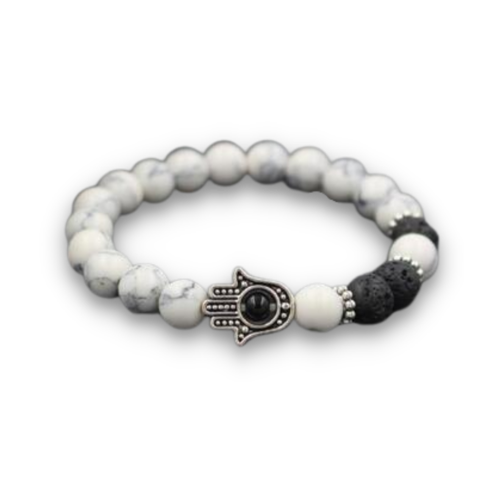 Bracelet en Turquoise blanche et Pierre de lave "Sagesse & Conscience" - Main de Fatma