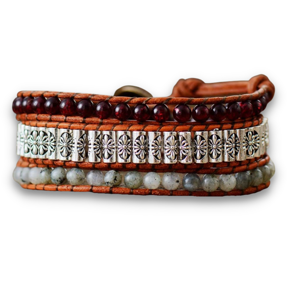 Bracelet Bohémien en Grenat et Labradorite "Productivité & Abondance"