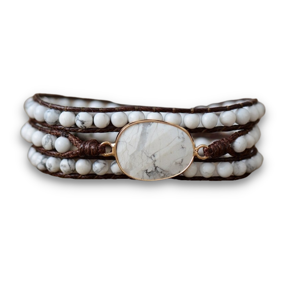 Bracelet Bohémien en Turquoise blanche "Sagesse & Conscience"