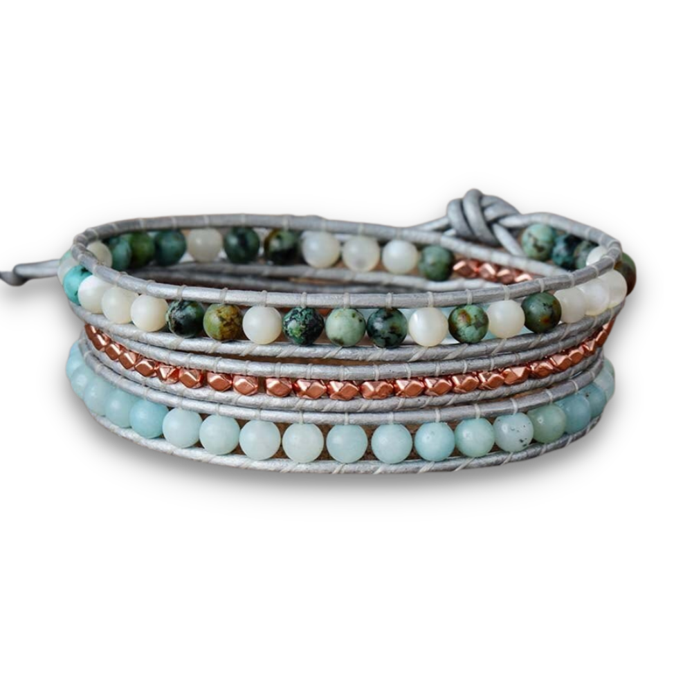 Bracelet Bohémien en Amazonite et Jaspe "Paix & Courage"