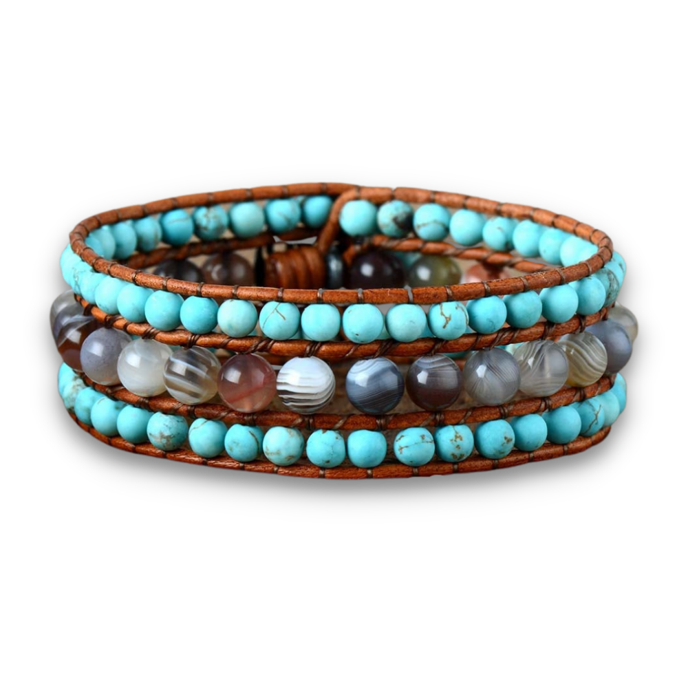 Bracelet Bohémien en Turquoise bleue et Jaspe "Sérénité & Bien être"