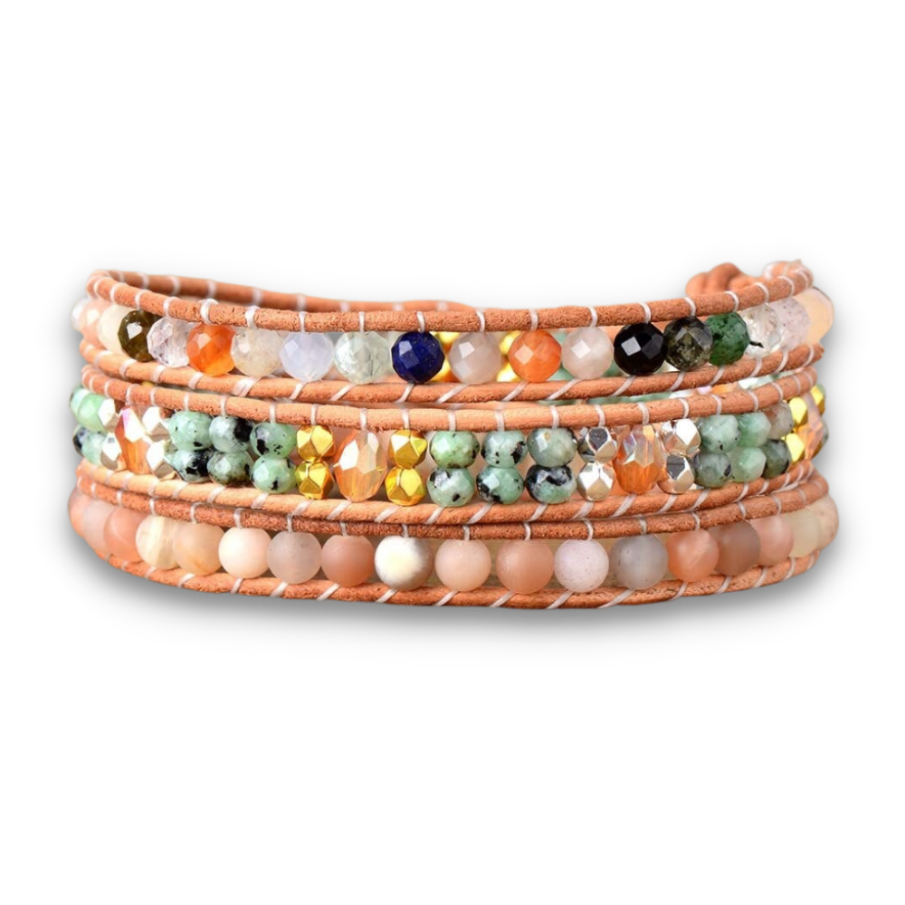 Bracelet Bohémien en Pierre de soleil et Jade "Chaleur & Optimisme"