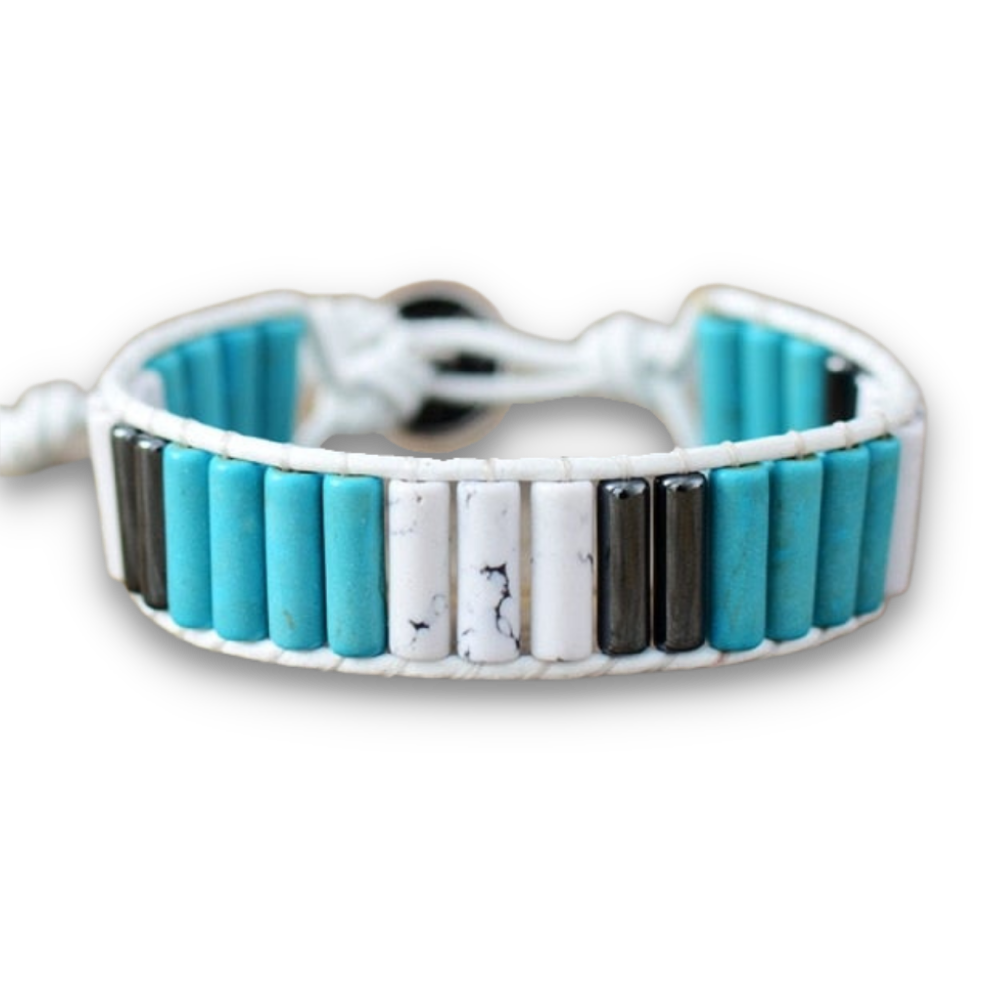 Bracelet Bohémien en Turquoise bleue et Turquoise blanche "Sérénité & Bien être"