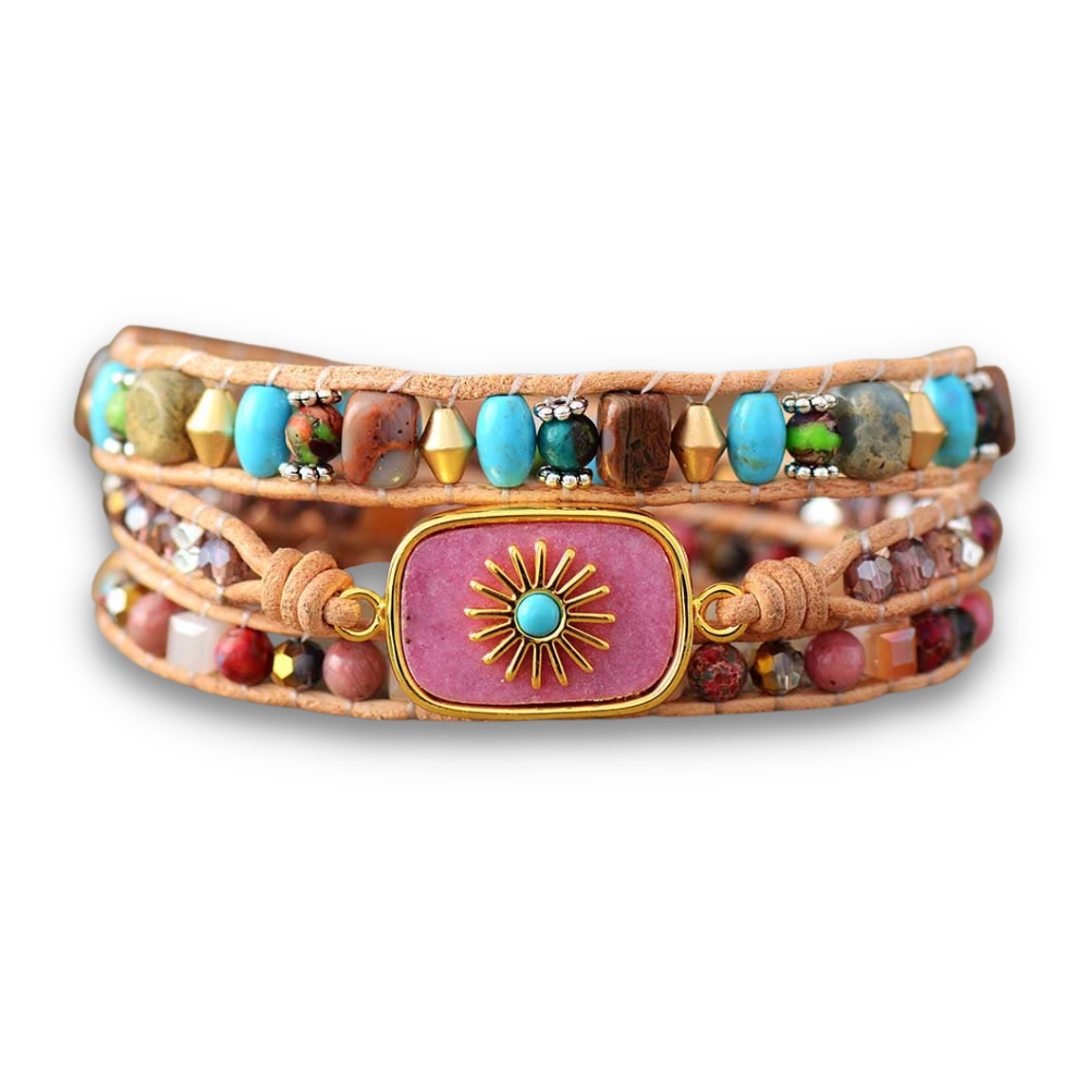 Bracelet Bohémien en Rhodonite et Jaspe "Amour & Bienveillance"