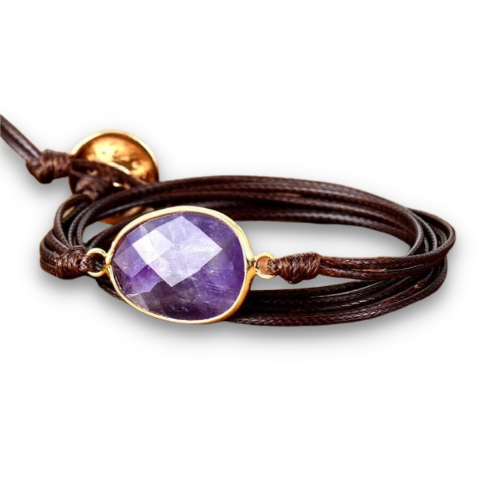 Bracelet Bohémien en Améthyste "Force & Sagesse" - Cabochon