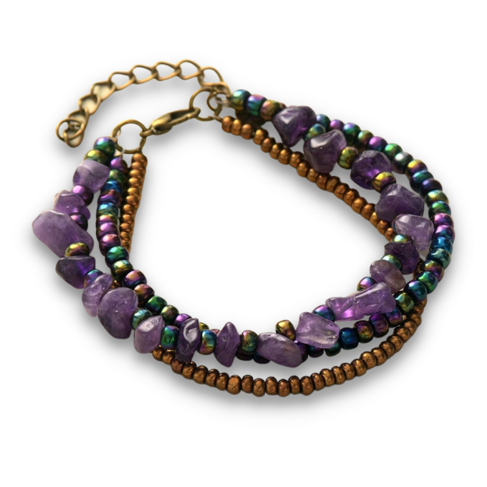 Bracelet Bohémien en Améthyste "Force & Sagesse"