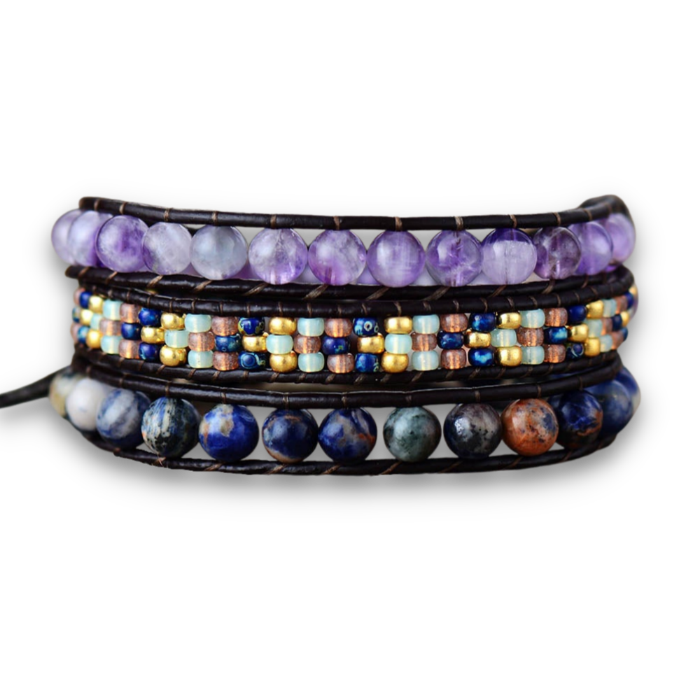 Bracelet Bohémien en Améthyste et Lapis Lazuli "Force & Sagesse"