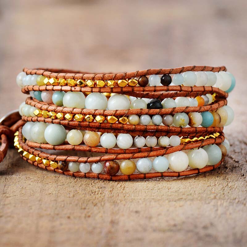 Bracelet Bohémien en Amazonite "Paix & Courage"