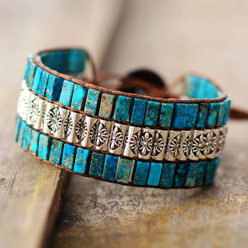 Bracelet Bohémien en Turquoise bleue "Sérénité & Bien être"