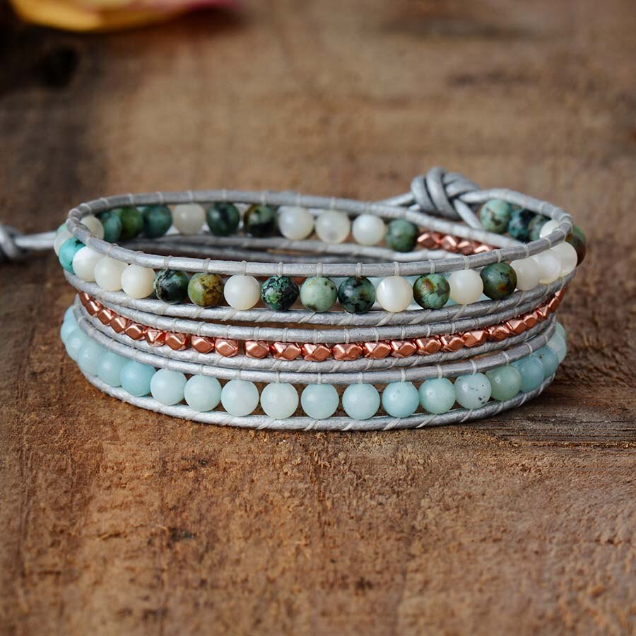 Bracelet Bohémien en Amazonite et Jaspe "Paix & Courage"