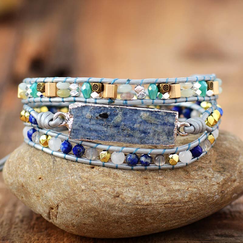 Bracelet Bohémien en Aigue Marine "Jeunesse & Guérison"