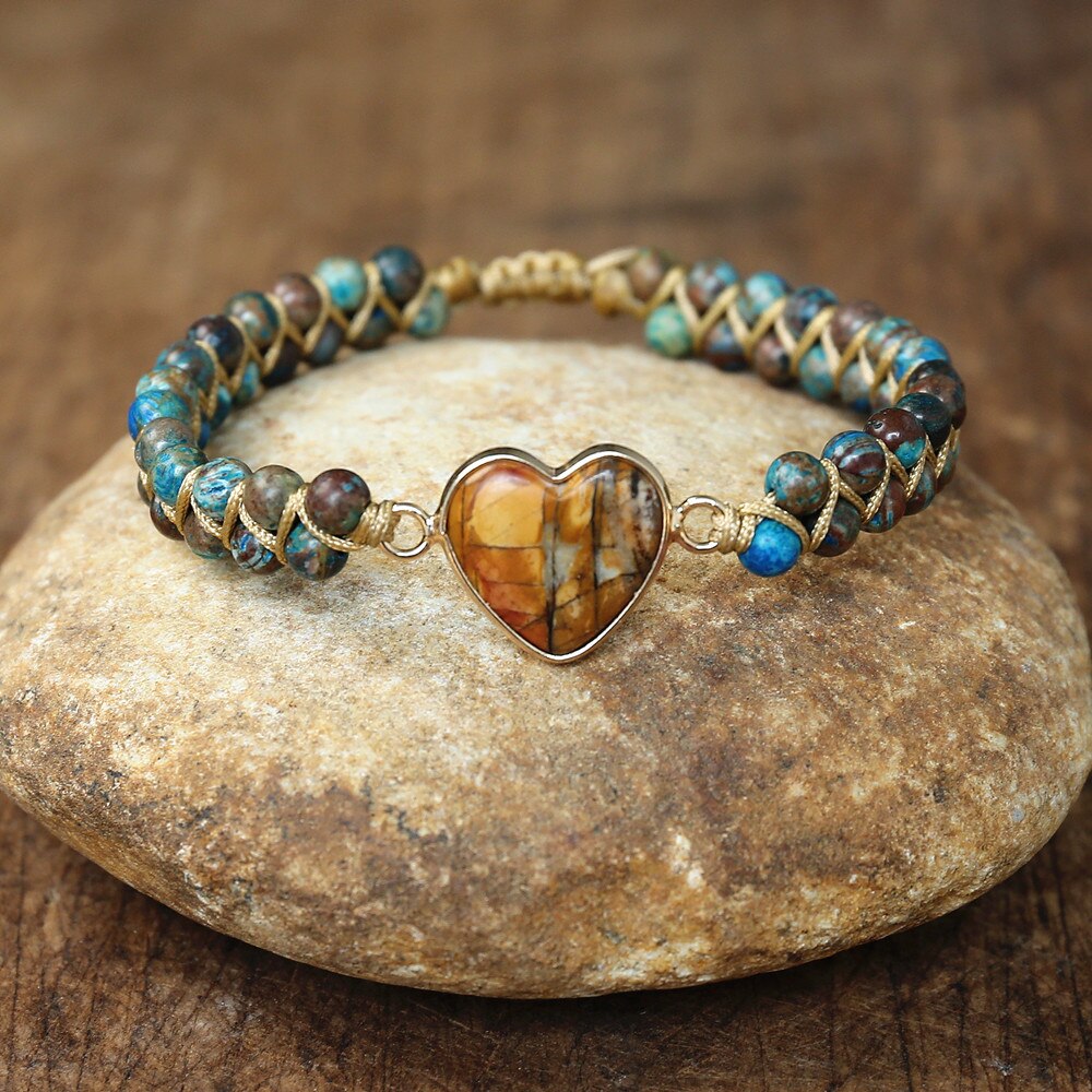 Bracelet Yoga en Agate bleue "Harmonie & Apaisement" - Coeur
