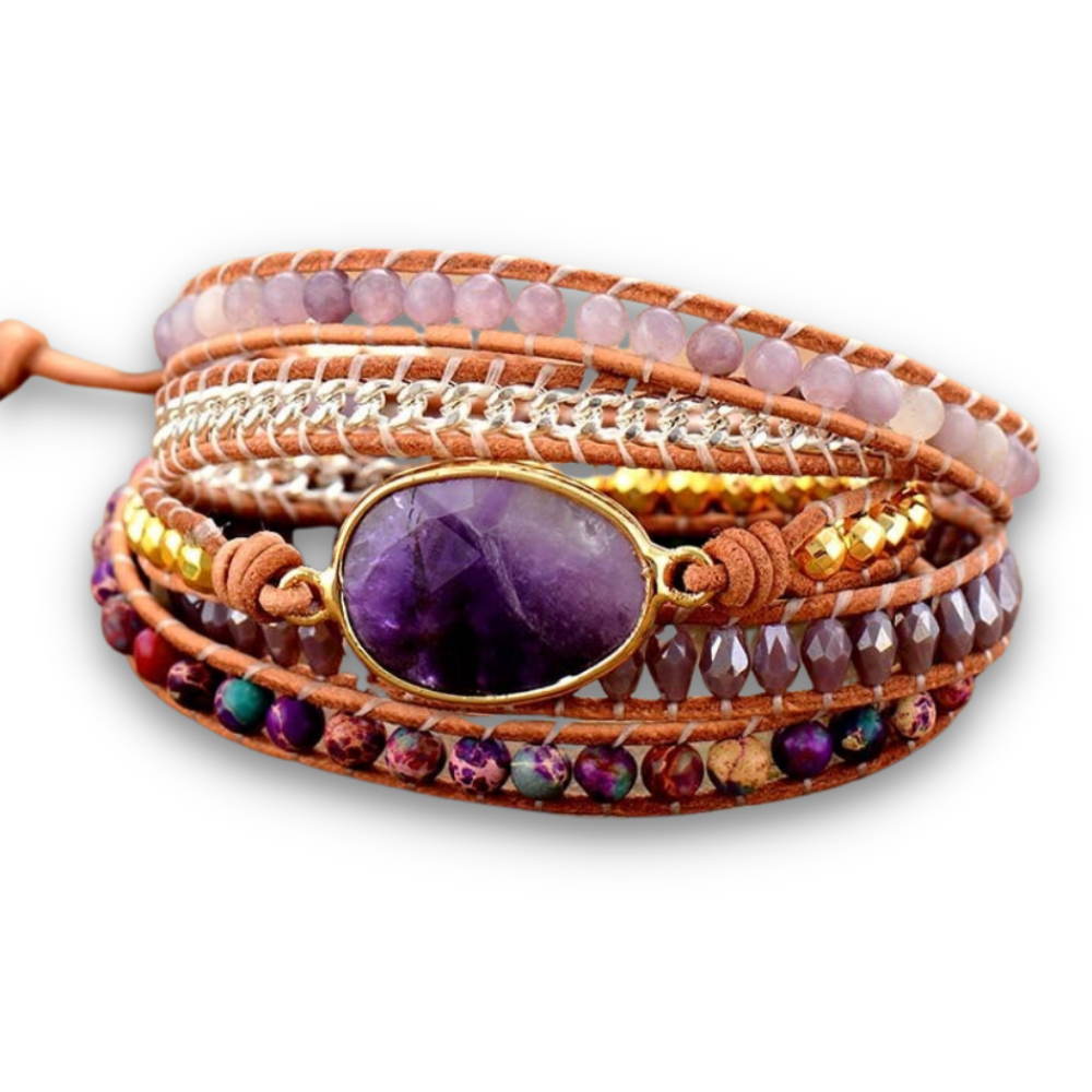 Bracelet Bohémien en Améthyste et Jaspe "Force & Sagesse" - Cabochon