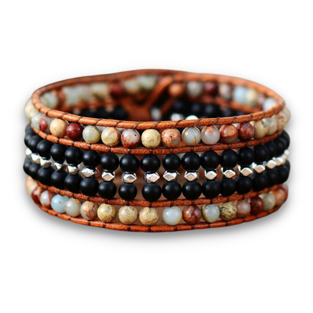 Bracelet Bohémien en Onyx et Jaspe "Stabilité & Maîtrise de soi"