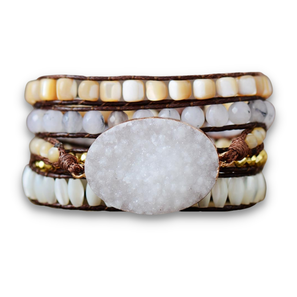 Bracelet Bohémien en Jade blanc "Pureté & Sagesse" - Druzy