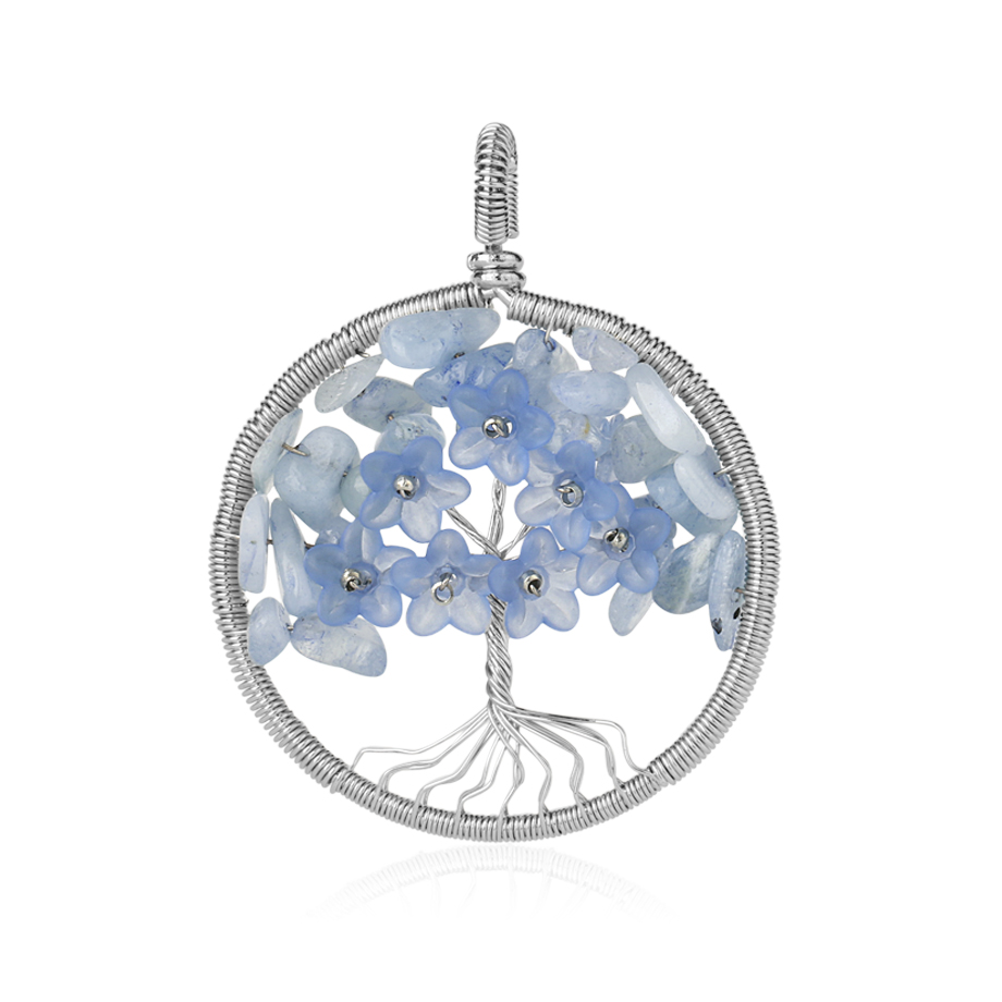 Pendentif Reiki en Aigue-marine "Jeunesse & Guérison" - Arbre de vie