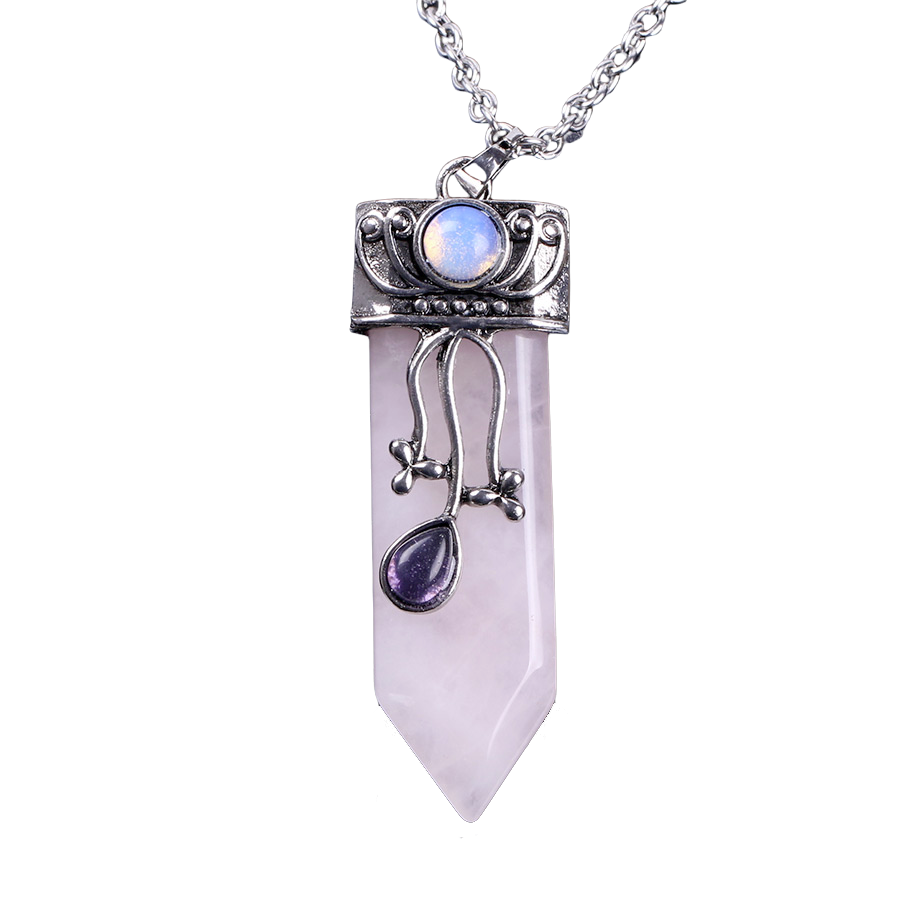 Chaîne et son Pendentif Guérison en Quartz rose "Amour & Confiance en soi"