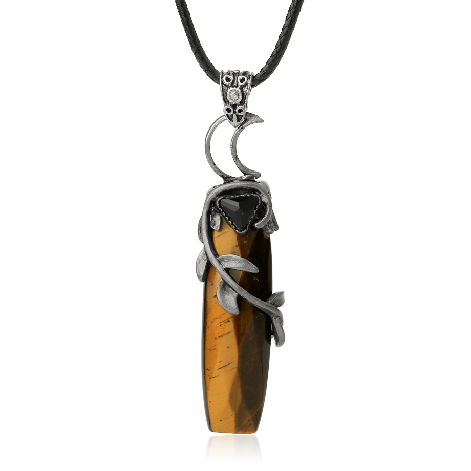 Cordon et son Pendentif en Oeil de tigre "Courage & Audace" - Lune