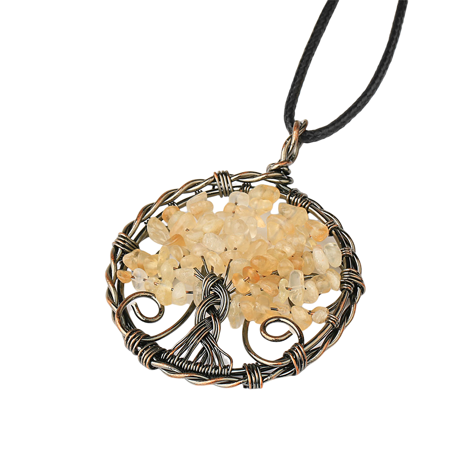 Cordon et son Pendentif Reiki en Citrine "Joie & Abondance" - Arbre de vie