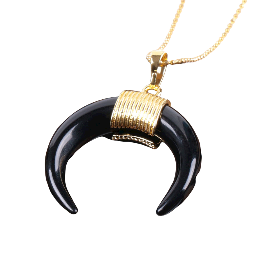 Chaîne et son Pendentif en Agate noire "Persévérance & Protection" - Croissant de lune