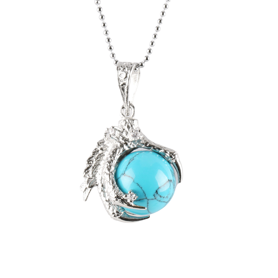 Chaîne et son Pendentif Yoga en Turquoise "Stabilité & Empathie" - Griffes de dragon