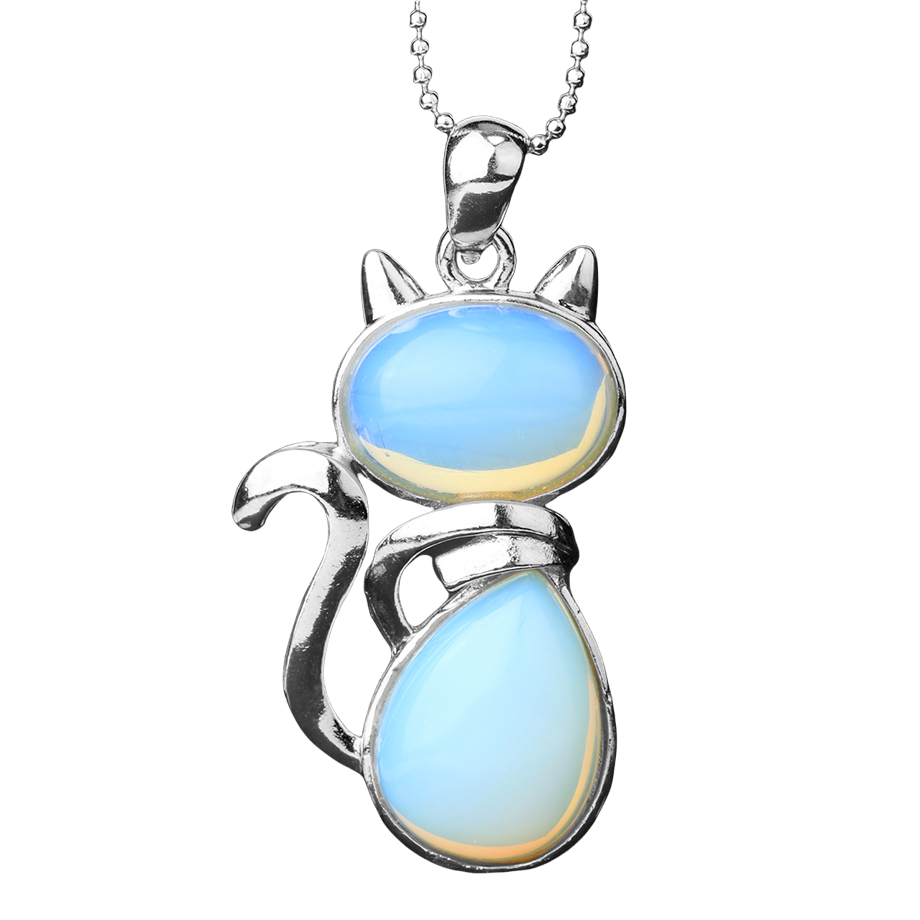 Chaîne et son Pendentif Reiki en Opale "Créativité & Spontanéité" - Chat