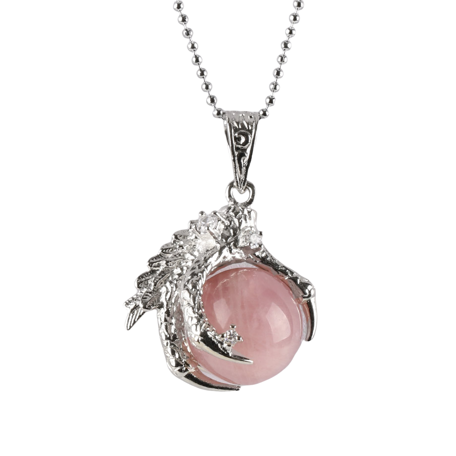 Chaîne et son Pendentif Yoga en Quartz rose "Amour & Confiance en soi" - Griffes de dragon