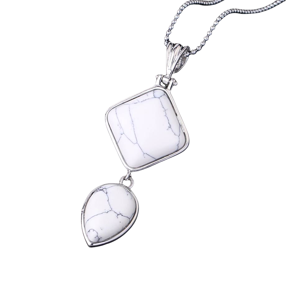 Chaîne et son Pendentif Guérison en Turquoise blanche "Sagesse & Conscience"
