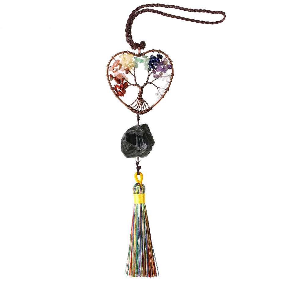 Charme Sept Chakras en Obsidienne "Protection & Réconfort" - Arbre de vie