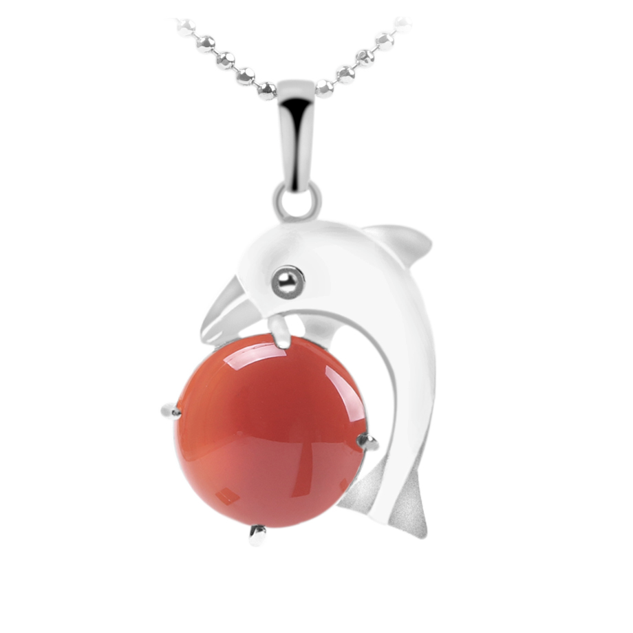 Chaîne et son Pendentif Reiki en Agate feu "Énergie & Sécurité" - Dauphin