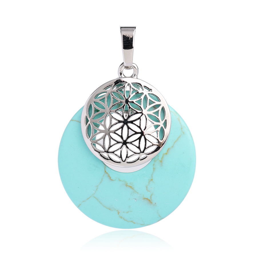 Pendentif Reiki en Turquoise "Stabilité & Empathie" - Fleur de vie