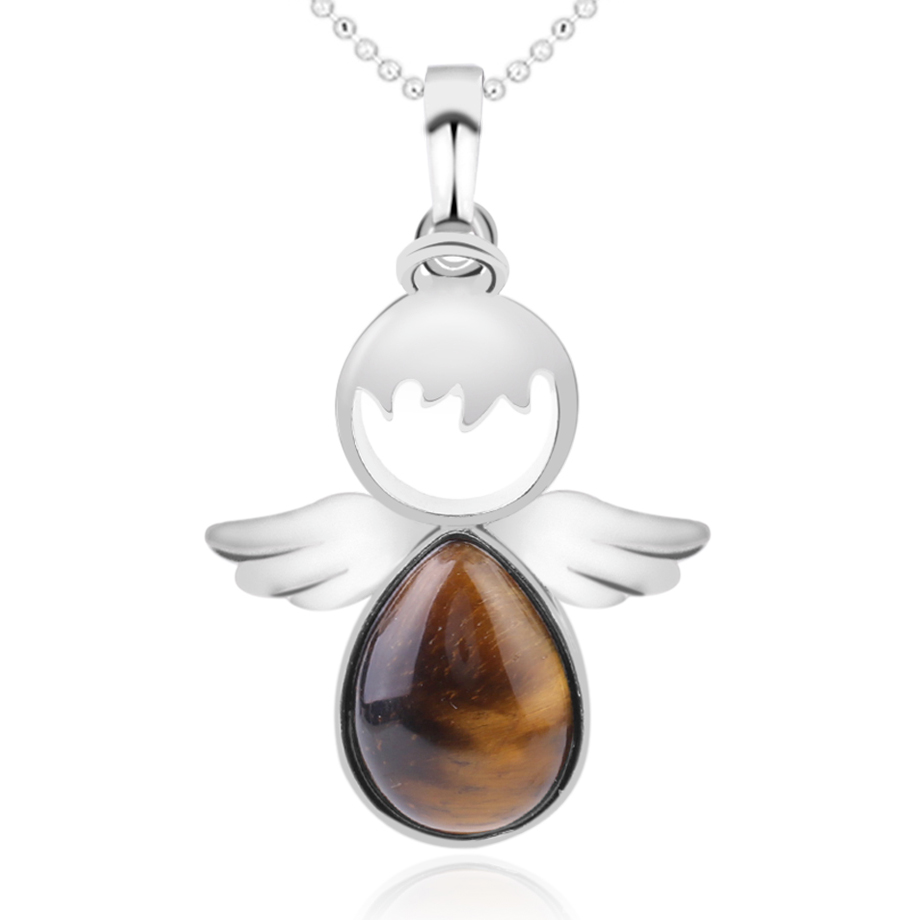 Chaîne et son Pendentif en Oeil de tigre "Courage & Audace" - Ange